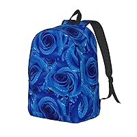 Canvas Backpack For Women Men Laptop Backpack Blue Rose Travel Daypack Lightweight Casual Backpack