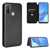 ZORSOME for Oppo A53/A32 2020 Flip Case,Carbon Fiber PU + TPU Hybrid Case Shockproof Wallet Case Cover with Strap,Kickstand Black