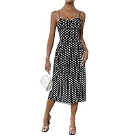 Dresses for Women 2024 Polka Dot Split Thigh Cami Midi Dress