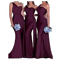 One Shoulder Mermaid Bridesmaid Dresses for Woman 2024 Satin Sleeveless Wedding Guest Dress with Train