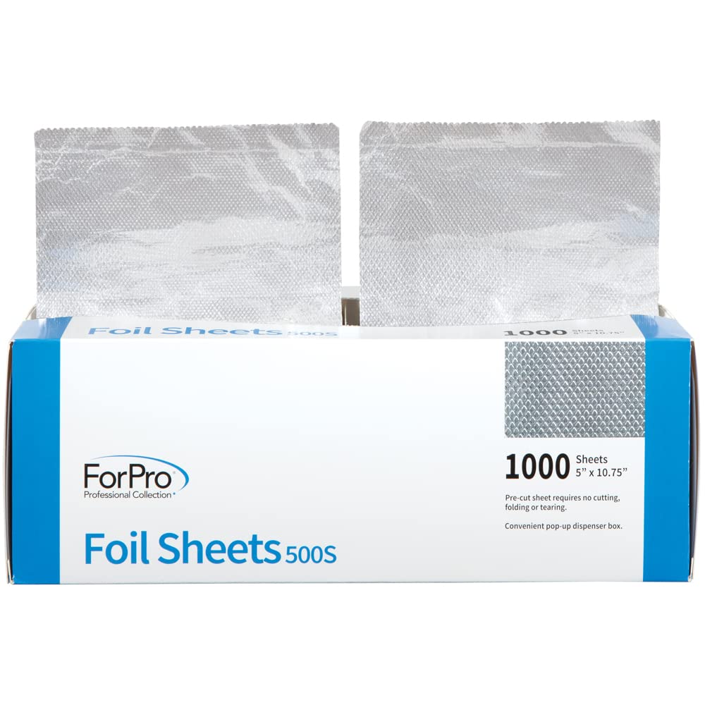 ForPro Embossed Foil Sheets 500S, Aluminum Foil, Pop-Up Foil Dispenser, Hair Foils for Color Application and Highlighting Services, Food Safe, 5” W x 10.75” L, 1000-Count (Pack of 8)
