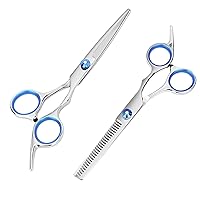 Hair Cutting Scissors and Thinning Shears, 6.5in Professional Stainless Steel Barber Scissors with Sharp Blades, Ergonomic Hairdressing Scissors for Men Women Kids and Pets Hair
