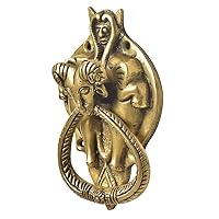 Indian Shelf Brass Demon and Elephants with Sheep Head Door Knocker - Royal Touch Door Decorations - Gold Home Door Decor Items - 15.74 Cm