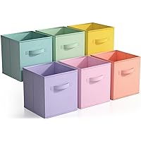 Sorbus 11 Inch Fabric Storage Cubes - Sturdy Collapsible Storage Bins & Handle - 6 Foldable Baskets for Organizing Clothes, Toys, Books - Multi Colored Storage Baskets for Shelves, Kids Room, Closets