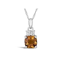 Solid 10k White Gold 7mm Cushion-Cut Center Stone Pendant Necklace