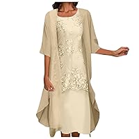 XJYIOEWT Work Dresses for Women 2024,Women Casual Embroidery Dress Round Neck Elegant Dress Half Sleeve Chiffon Shawl p