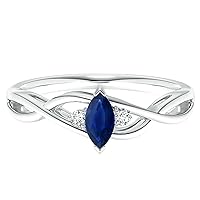 Criss-Cross 0.30 Ctw Marquise Blue Sapphire Gemstone 925 Sterling Silver Solitaire Ring with Side Accents