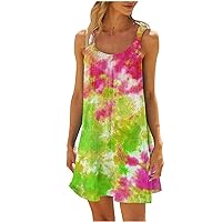 Spiral Streak Printed Beach Dress Women's Tie Dye Style Tank Tunic Dress Summer Sleeveless Boat Neck Mini Sundress