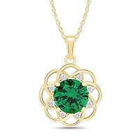 Jewel Zone US 4.5 Ct Simulated Green Emerald, Cubic Zirconia Cluster Pendant Necklace 14k Gold Over Sterling Silver