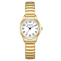 BOSHIYA Quartz Women's Easy Reader 23mm Stainless Steel Expansion Band Watchs for Small Wrist (Gold/Silver)