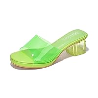 Cape Robbin Anjelic Clear Low Block Heels for Women - Stylish Clear Heels for Women Chunky Heel - Slip On Transparent Round Open Toe Sandals