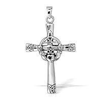 WithLoveSilver 925 Sterling Silver Celtic Trinity Cross and Claddagh Heart Pendant