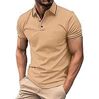 Men's Polo Shirts 2024 Fall Comfort 3 Button Collared Short Sleeve Polos Solid Color Golf Shirts