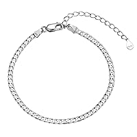 FindChic 925 Sterling Silver Figaro/Cuban Link Italian Chain Bracelets for Women Men 3MM/5MM Width 6.3'' to 8.3'' Length Adjustable, with Gift Box