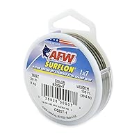 American Fishing Wire Surflon Nylon Coated 1x7 Stainless Steel Leader Wire - Fishing Leader Line for Saltwater, 10lb Test - 250lb Test in Bright, Black, Camo in 30ft, 100ft, 300ft and 1,000ft Lengths