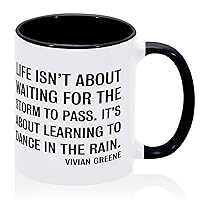 Funny Coffee Mug Tea Cup Life Isn't About Waiting for The Storms to Pass' Ceramic Tea Mug Boho Ceramic Mugs Gifts for Dad Grandma Family Senior Citizens 11oz Black