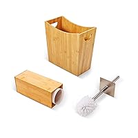 GOBAM Toilet Brush with Bamboo Holder and Bamboo Wastepaper Basket with Handle Cut-Outs (11 x 6.1 x 11 inches), Water Resistant Bamboo Cleaning Supplies for Home & Office – Natural