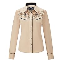 Women's Embroidered Western Cowboy Snap Front Long Sleeve Button Down Shirt