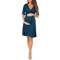 Mother Bee Maternity Knee Length Wrap Dress with Adjustable Belt