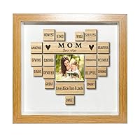 Personalized Mom Positive Affirmation Wood Frame Sign,Custom Photo Wooden Framed with Kids Names Mother's Day Birthday Gift for Grandma Mum from Son Daughter Home Decor,Wood color