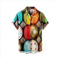 Mens Easter Shirt Bunny Eggs Printed Summer Casual Short Sleeve Button Down Hawaiian Beach Shirts Funny Holiday Shirt