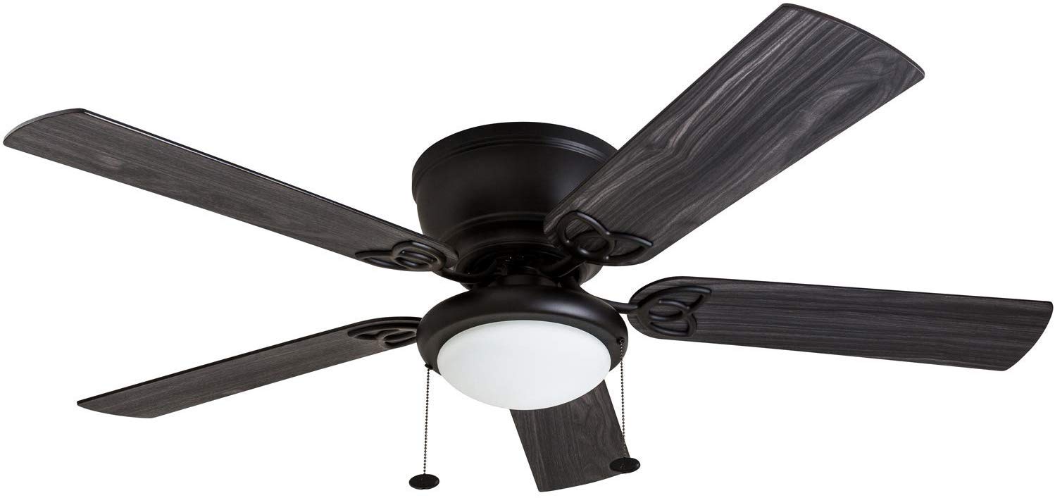 Prominence Home Benton, 52 Inch Traditional Flush Mount Indoor LED Ceiling Fan with Light, Pull Chains, Dual Finish Blades, Reversible Motor - 50853-01 (Matte Black)