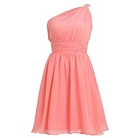 Coral One Shoulder Knee-Length Chiffon Bridesmaid Dress With Ruching