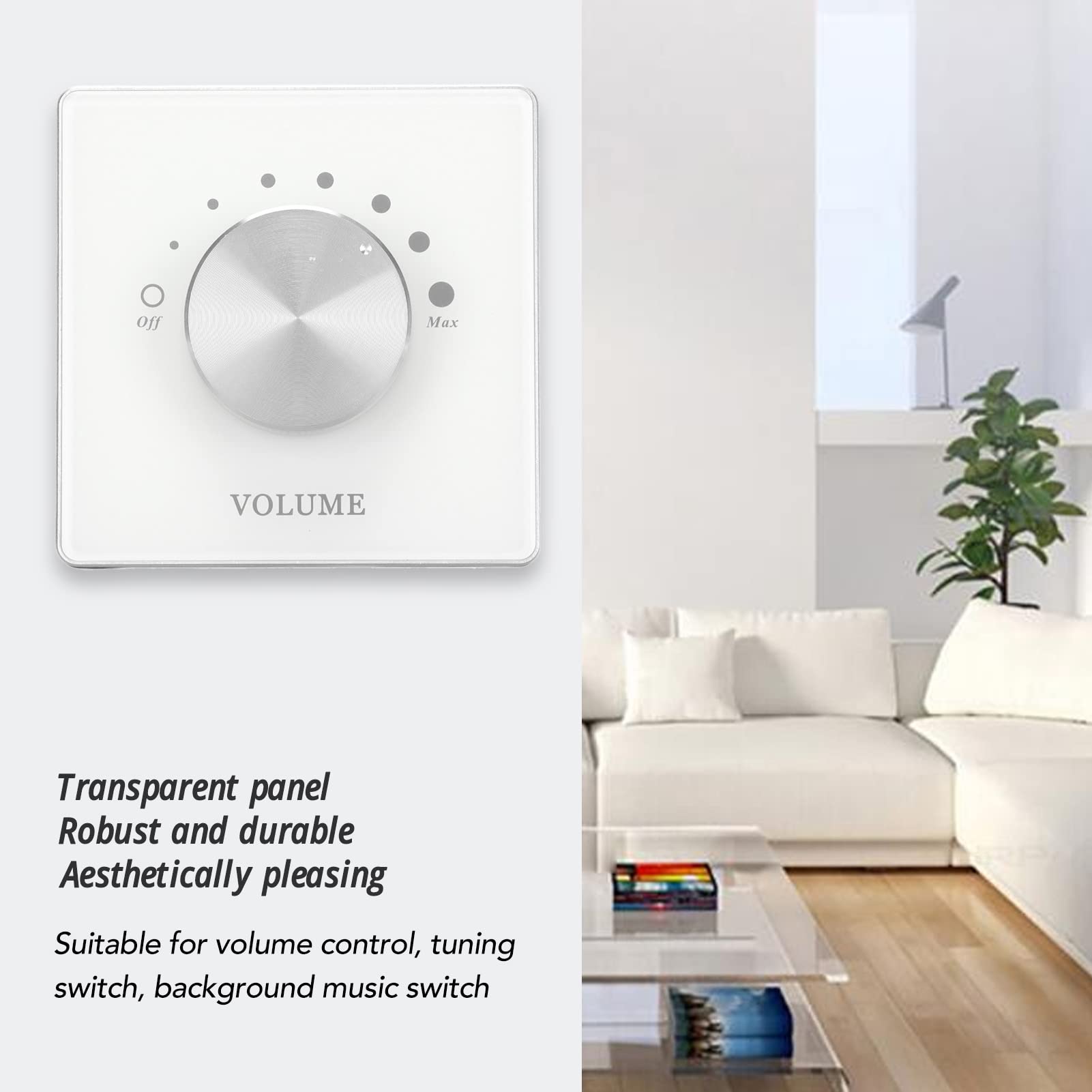 Smart Home Volume Controller, 7 Level Volume Control Speaker Volume Control Knob, Easy Installation, White, for Home Office Hotel