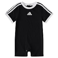adidas baby-boys Short Sleeve 3-stripe Shortie Romper