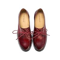 FSJ Women Leather Classic Lace up Flat Oxford Low Heel Round Toe Casual Dress Pump Shoes Size 4-12 US