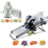 VEKAYA 5 in 1 Rotary Cheese Grater and Stainless Steel Madoline Slicer