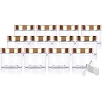 6 oz Clear PET Plastic Refillable Jar with Gold Metal Overshell Lid (12 Pack) + Spatulas
