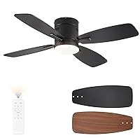 LEDIARY 42 inch Ceiling Fans with Lights and Remote Control,Flush Mount Ceiling Fan with Quiet Reversible DC Motor,Black Modern Low Profile Ceiling Fan with Light for Bedroom Living Room Patio