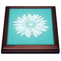 3dRose One Simple Pretty White Daisy On A Turquoise Background-Trivet with Ceramic Tile, 8