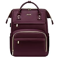 LOVEVOOK Leather Laptop Backpack for Women 15.6 inch,Travel Backpack Purse Nurse Teacher Backpack Computer Laptop Bag,Professional College Business Work Bags Carry On Backpack with USB Port,Wine Red