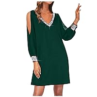 Women's Dresses Fancy Solid Color Sequin Stitching V-Neck Cold Shoulder Sleeve Casual Dress, S-3XL