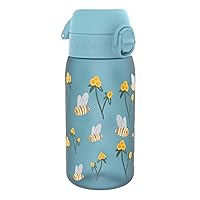Ion8 Kids Water Bottle, 350 ml/12 oz, Leak Proof, Easy to Open, Secure Lock, Dishwasher Safe, BPA Free, Carry Handle, Hygienic Flip Cover, Easy Clean, Odor Free, Carbon Neutral, Blue, Bumble Bees