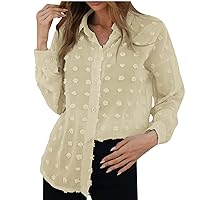 TUNUSKAT Womens Casual Work Shirts 2022 Fall Long Sleeve Polka Dot Blouse Chiffon Solid Collared Elegant Loose Dressy Tops