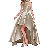 Champagne High Neck Short Front Long Back Prom Party Dresses Formal Evening Gown Size 26W