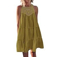Casual Dresses for Women Summer Hollow Out Halter Dresses Sleeveless A-Line Tiered Swing Sundress Beach Mini Dress