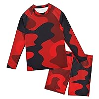 Black Red Camouflage Boys Rash Guard Sets 2-Piece Long Sleeve Rash Guard Swimwear Swimming Suits,3T