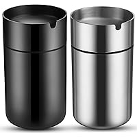 2 Pieces Car Cup with Lid Portable Cup Holder for Car Mini Trash Can Stainless Steel Detachable Windproof Car Cup Holder Bucket for Outdoor Travel Home Office(Silver and Black)