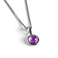 HENRYKA 925 Sterling Silver & Natural Gemstone Round Charm Necklace | Minimal Pendant | Bridesmaid Jewellery | Hypoallergenic Women's Jewellery with Gift Box