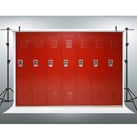 7(W) x5(H) FT Red Locker Backdrop Sports Gym School Photography Background Basketball Soccer Baseball Hockey - Great for Birthday, Studio, Booth, Party, Events, Portrait Use Photoshoot Props