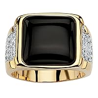 PalmBeach Men's Yellow Gold-plated Cushion Natural Black Onyx and Round Cubic Zirconia Ring Sizes 8-16