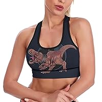 Dinosaur T Rex Women's Sports Bra Yoga Tank Top with Removable Pads Gym Workout Exercise Fitness