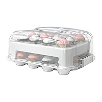 Cupcake Carrier, Fashionable White Cupcake Holder Carries 24 Standard-Size Cupcakes, Durable Muffin Traveler Two Tier Stand and Reusable Cupcake Box (White)