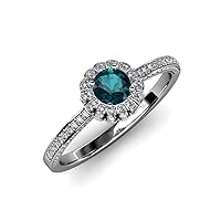 Round London Blue Topaz & Natural Diamond 7/8 ctw Women Floral Halo Engagement Ring 14K Gold