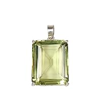 REAL-GEMS 52 Ct Lab Created Emerald Cut Light Green Amethyst 925 Silver Pendant for Party