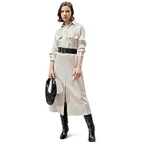 LilySilk Women's 22 Momme 100% Mulberry Silk Trench-Style Midi Shirt Dress Button Down Long Utility Style Dress